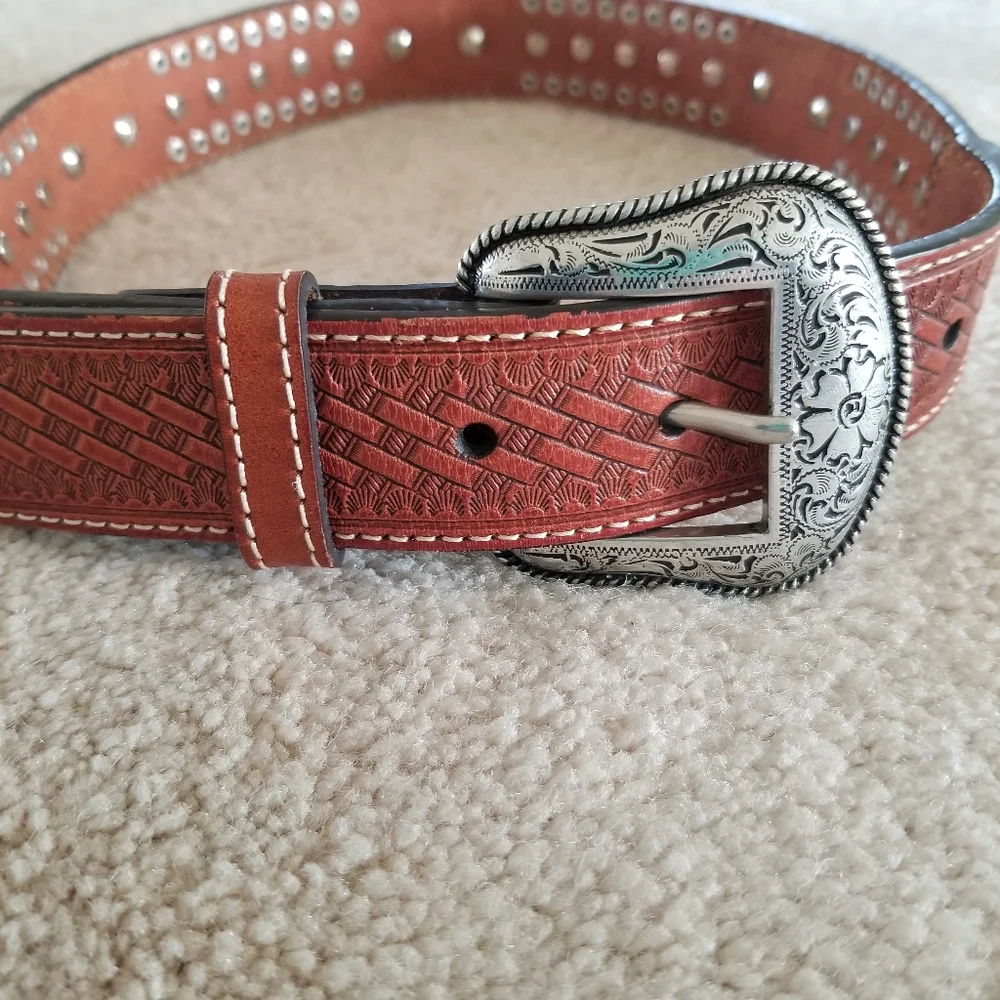 Nocona Kid's Rhinestone and Concho Leather Cow Hair Belt Size 22